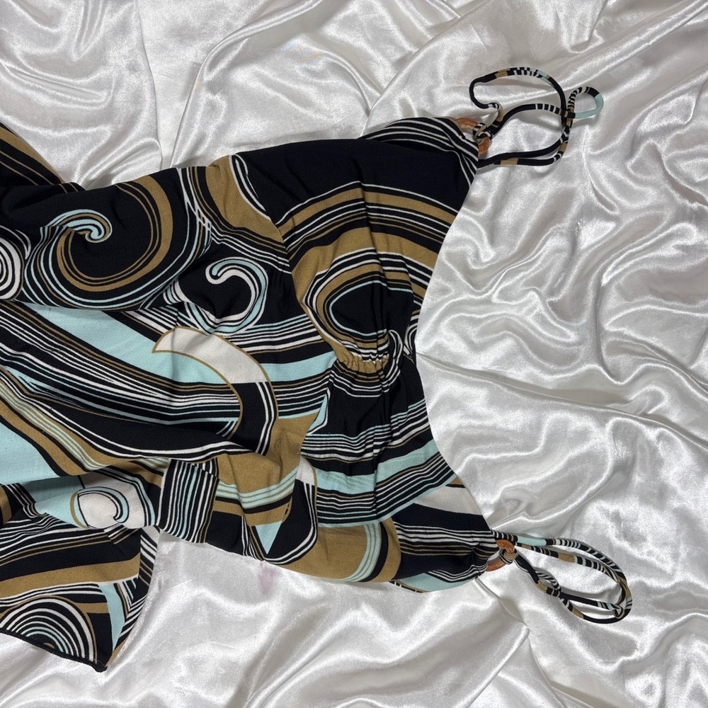y2k Cami Top Black Tan Blue Excellent Abstract Swirl Asymmetrical Anna - Picture 3 of 6